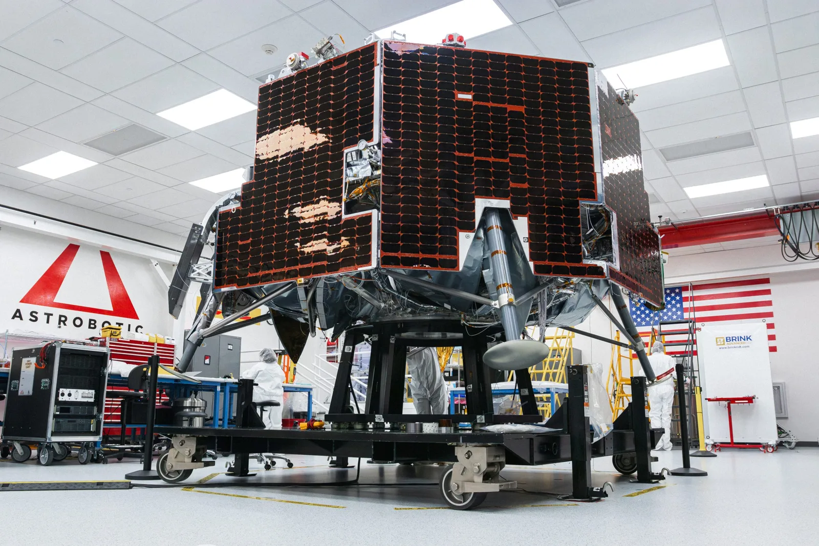 Astrobotic's Griffin-1 lunar lander, unveiled at the company's facility ahead of environmental testing