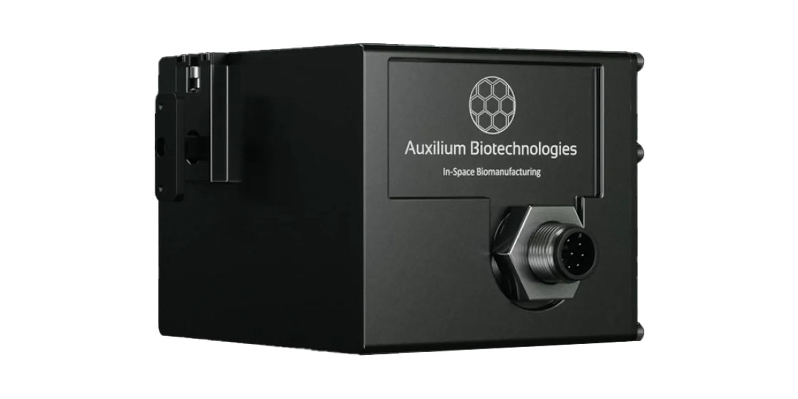 Auxilium Microfabrication Platform bioprinter unit, a black enclosure with connector port