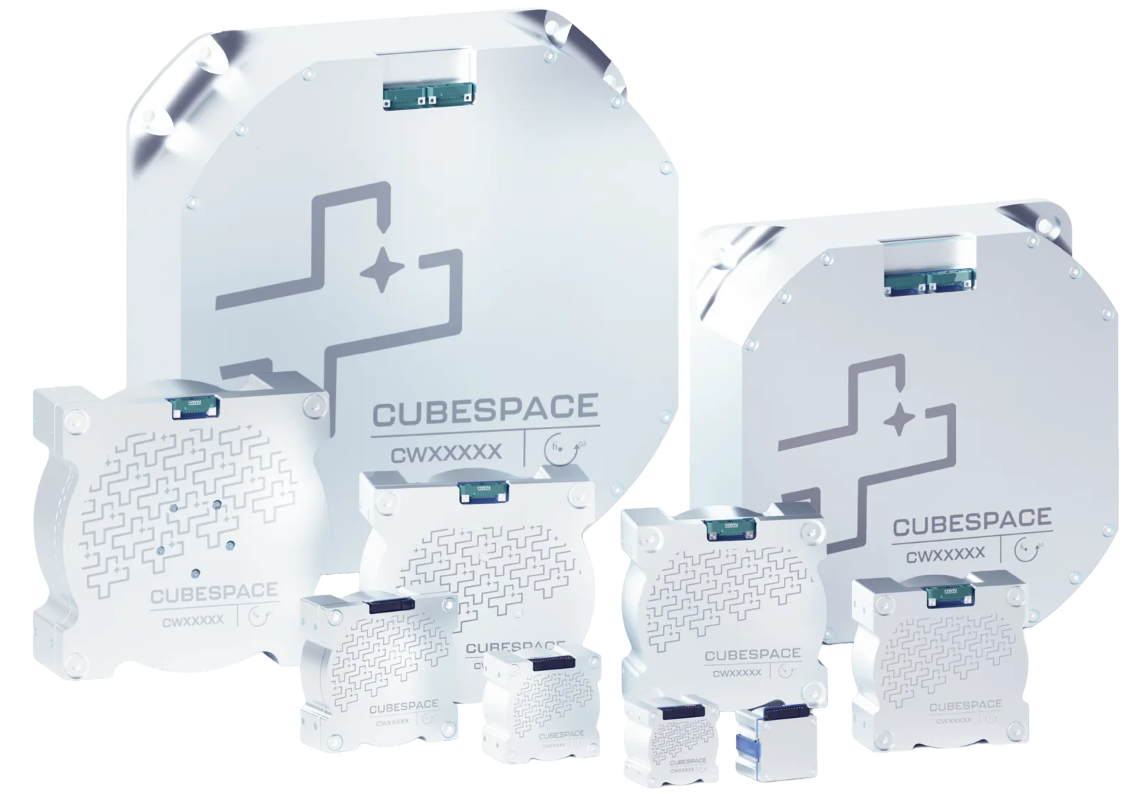 Render of CubeSpace reaction wheels in several sizes