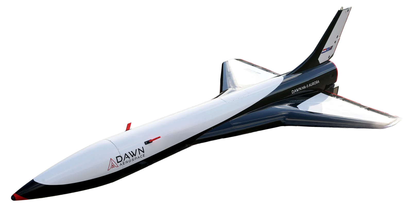 Studio render of the white and black Aurora suborbital spaceplane