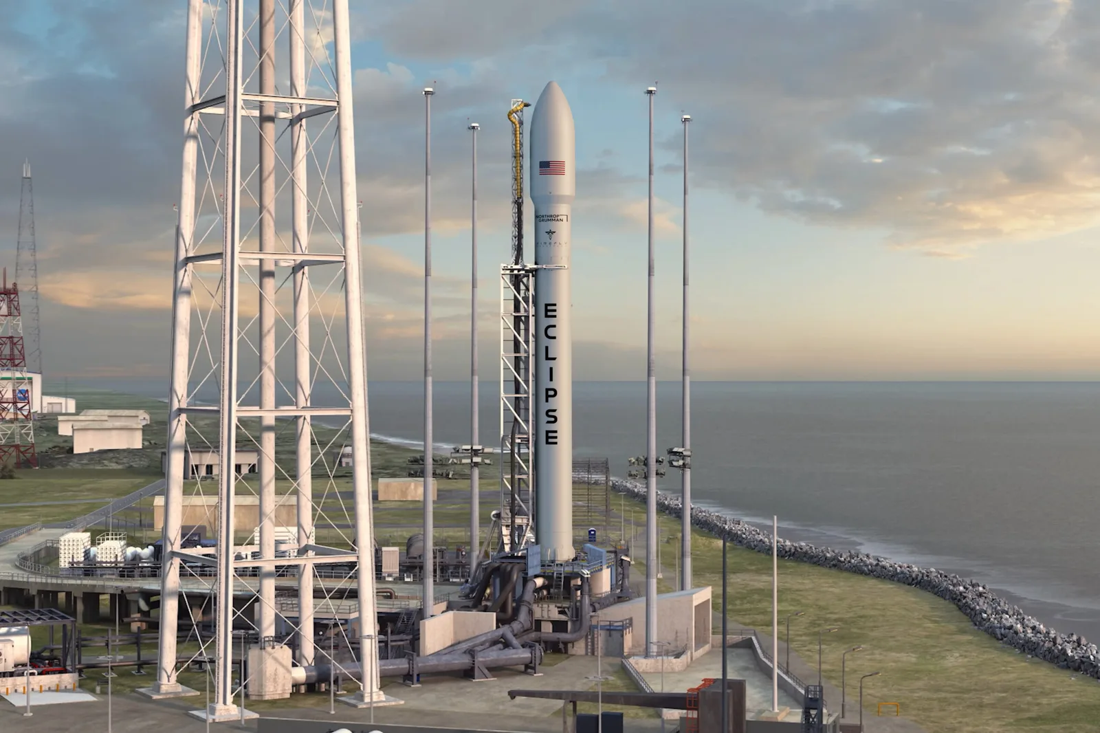 Rendering of the Eclipse rocket launching from Wallops