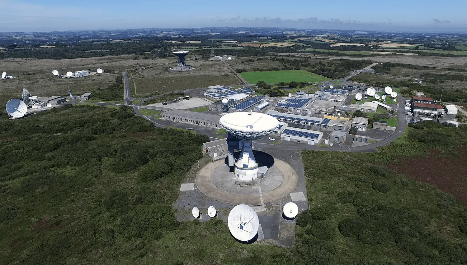 Large satellite dish antennas at the Goonhilly Earth Station site in Cornwall