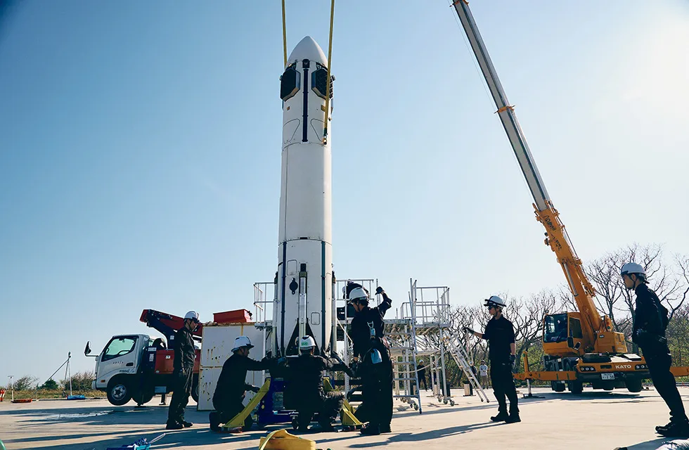 Honda's experimental reusable rocket lifting off during its launch and landing test in Taiki, Hokkaido