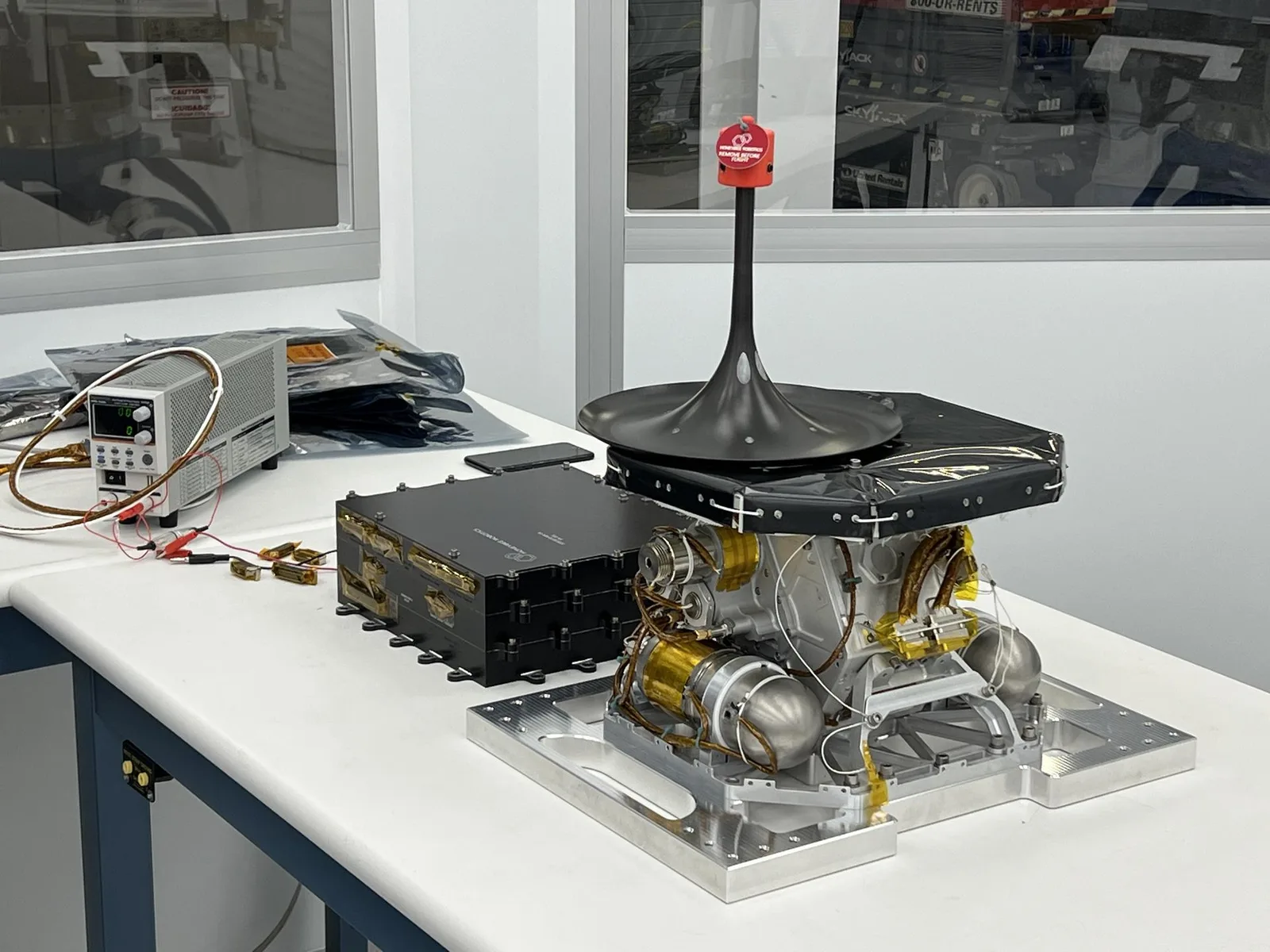 The LISTER subsurface heat-flow instrument on a lab bench before flight