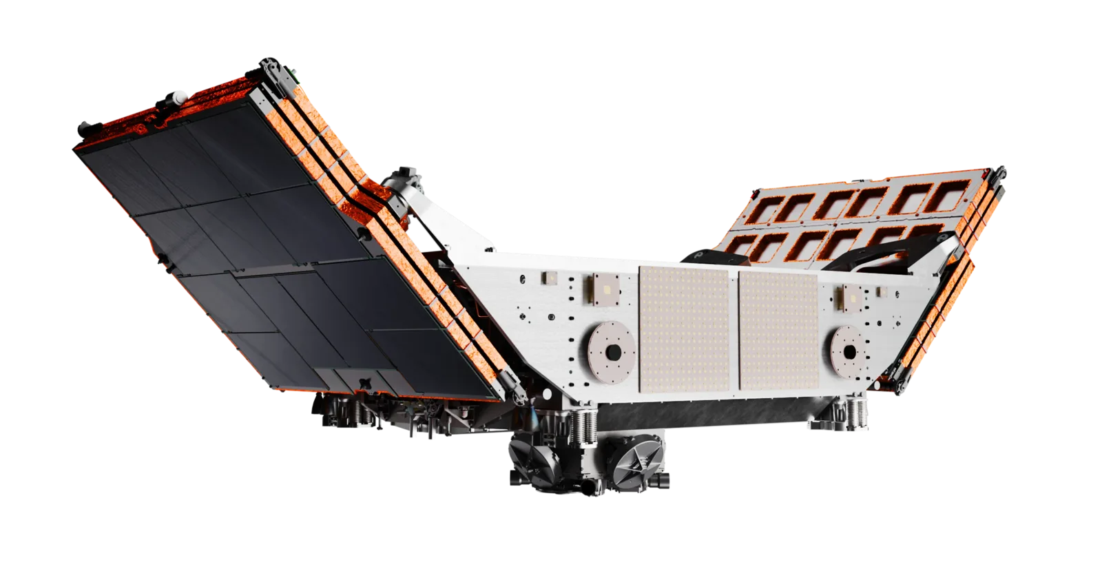 Rendering of the Mira orbital transfer vehicle with its solar arrays deployed