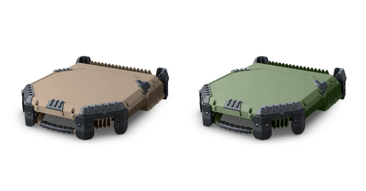 Two Intellian OW7MP manpack terminals in tan and green rugged cases