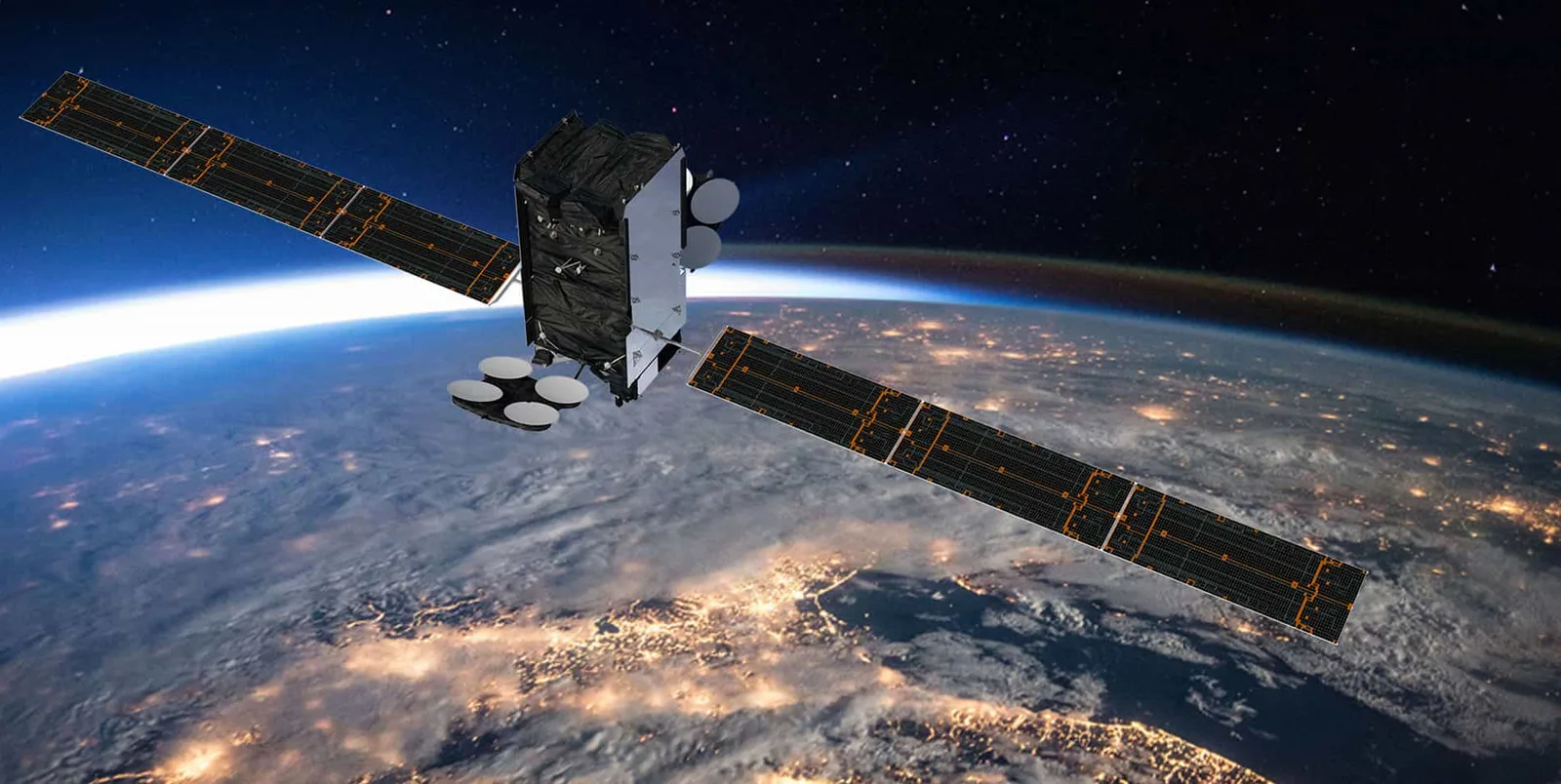 Artist's impression of the Kacific1 broadband satellite in orbit above Earth