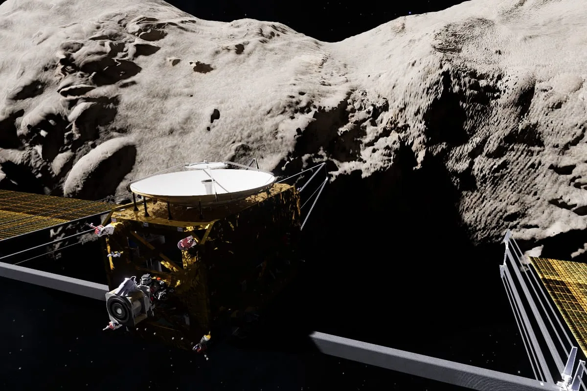 Karman+ illustration of its K+ Mission 1 spacecraft at the asteroid Apophis