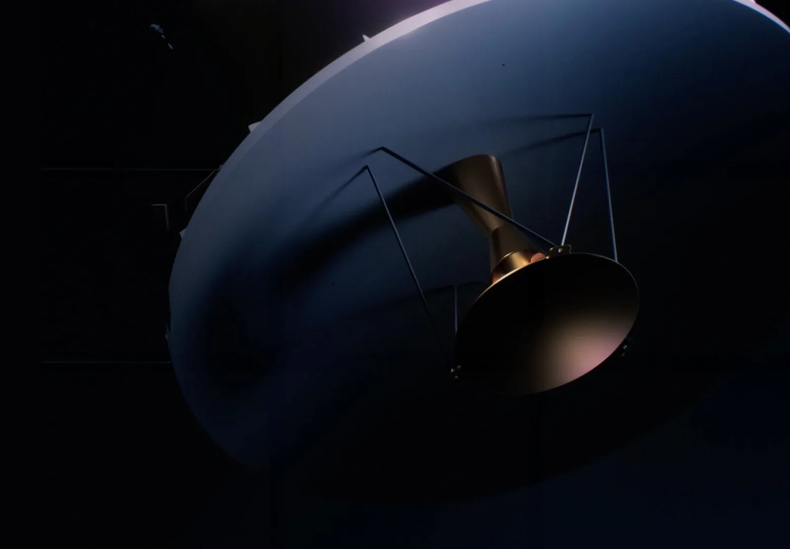 Rendering of a KSAT Hyper relay spacecraft and its dish antenna in orbit