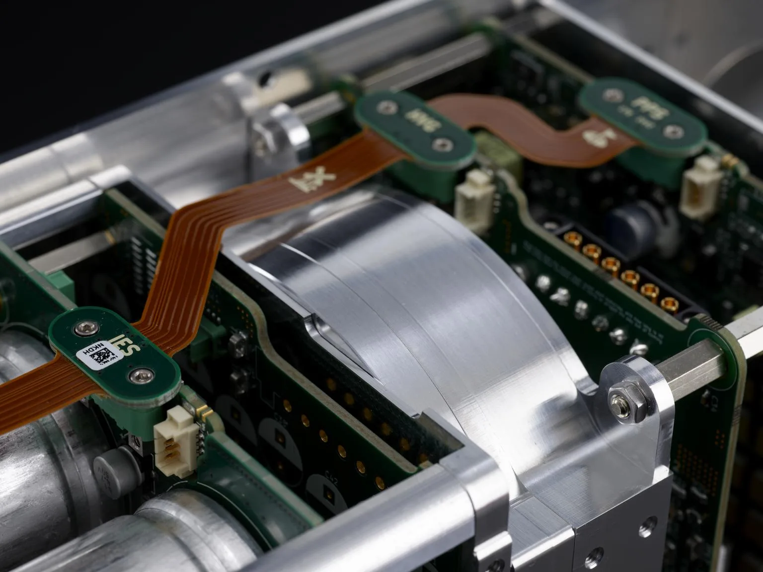 Close-up of the Magdrive Rogue plasma thruster hardware and electronics