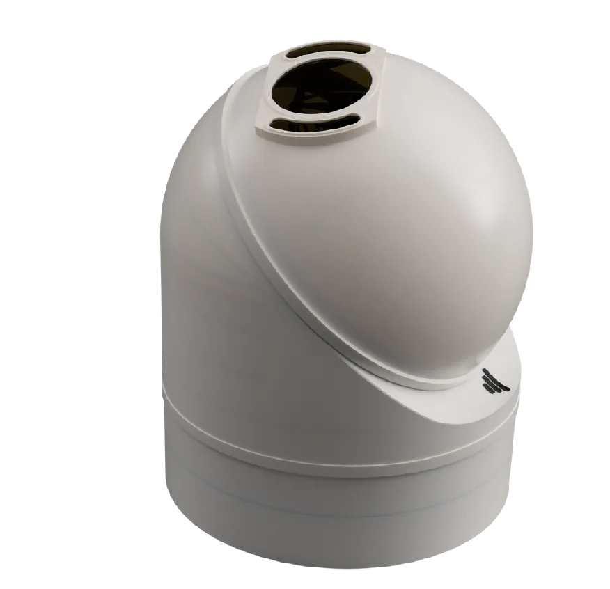 MBRYONICS STARGATE optical ground station, a white domed enclosure with an open telescope aperture