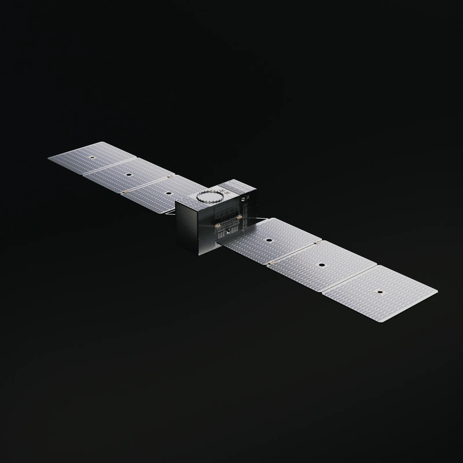 Rendering of the NewOrbit NEO-1 very low Earth orbit satellite with long flat solar wings