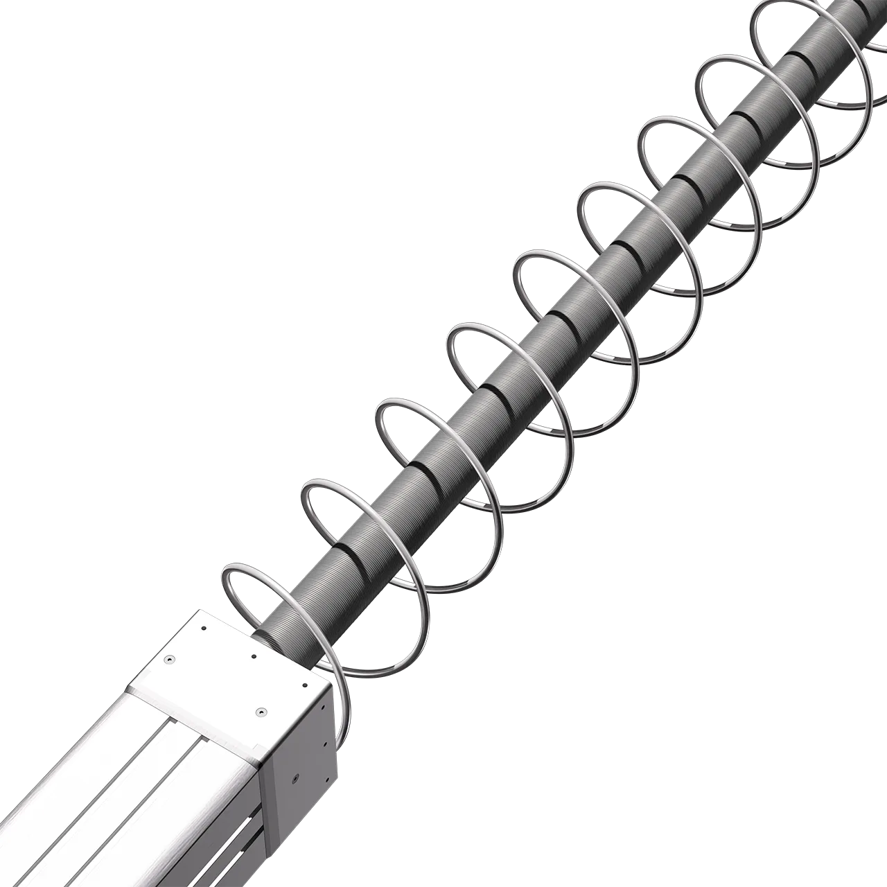 Render of the PADS system printing a long structural boom in orbit