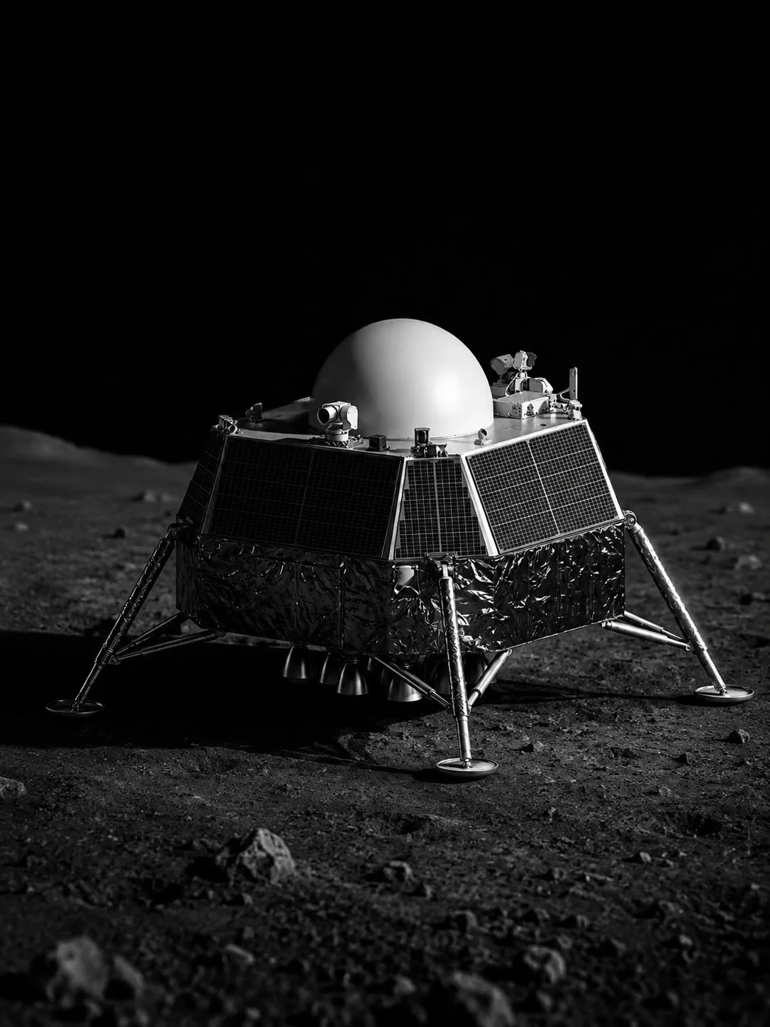 Render of the OB-1 lunar lander standing on the Moon's surface