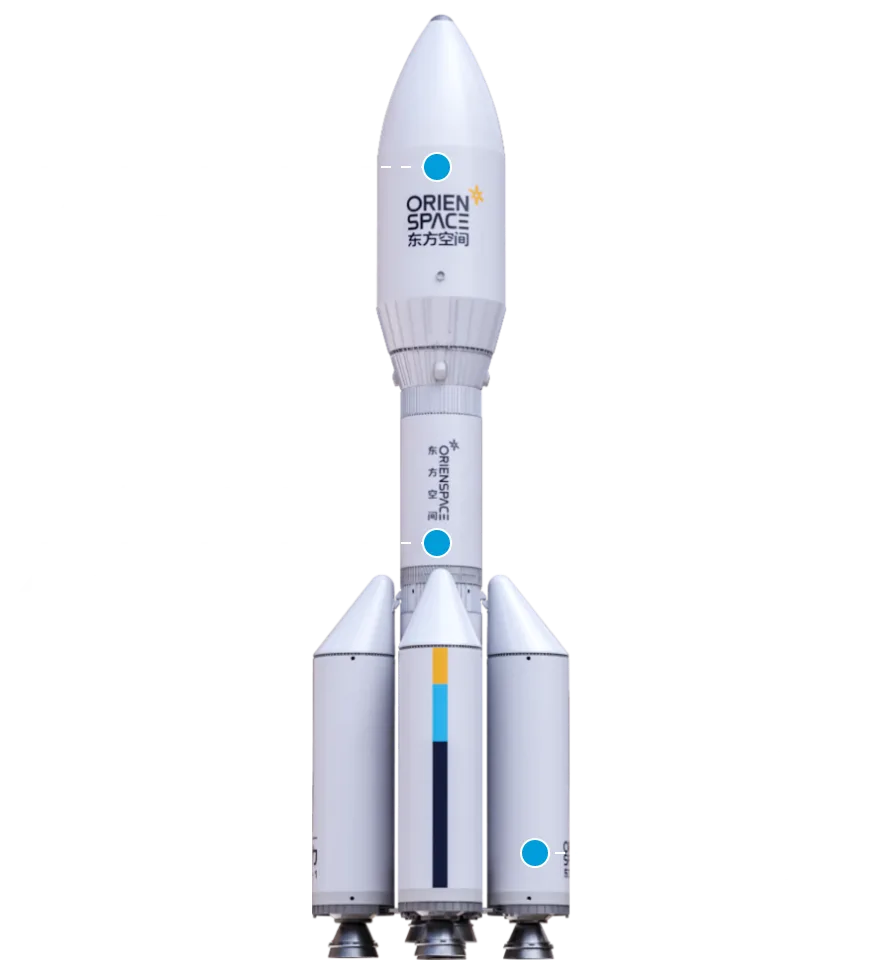 Render of the Gravity-1 solid-fuel rocket with its four strap-on boosters