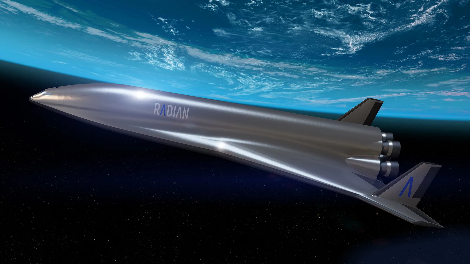 Rendering of the Radian One spaceplane in low Earth orbit