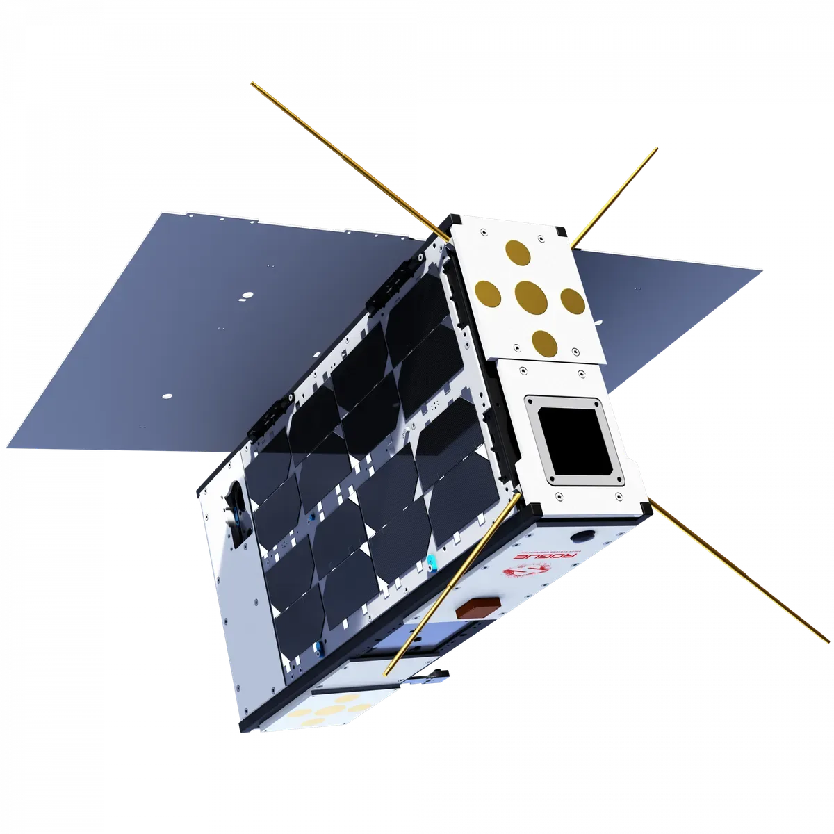 Rendering of the OTP-2 cubesat with deployed solar panel and antennas