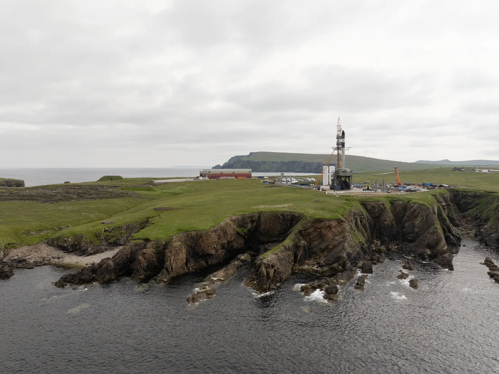 Aerial view of the SaxaVord launch site on the Lamba Ness coastal headland in Shetland