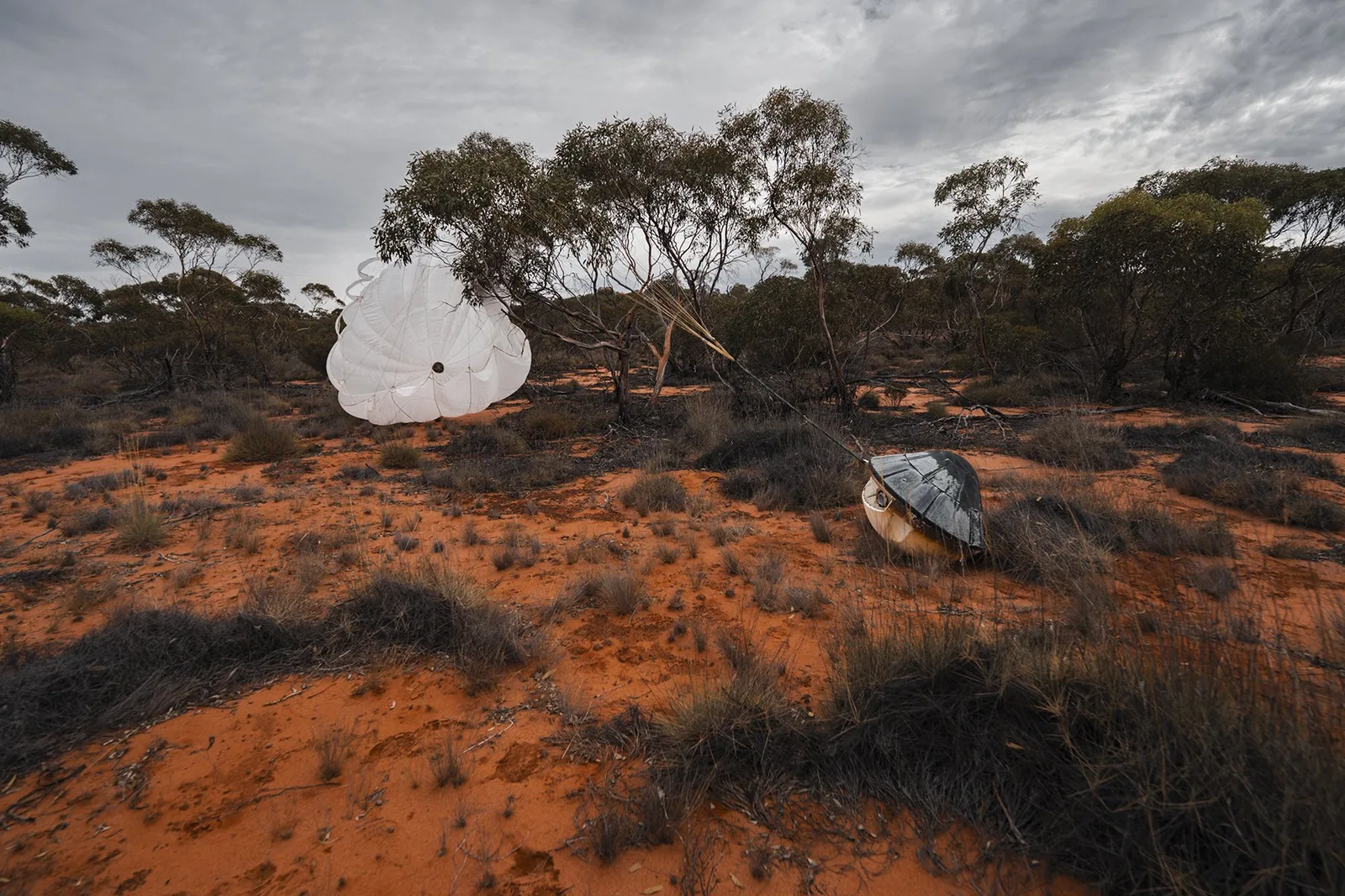 Varda's W-2 reentry capsule after landing in the Koonibba Test Range in South Australia
